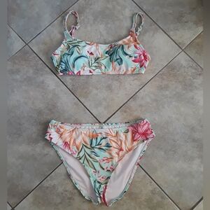 Hurley Tropical Bikini Set in Orange Pink and Green